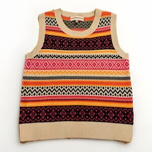 Women’s Willow & Wind Fair Isle Sweater Vest Pink Orange Nordic Knit Preppy Y2K